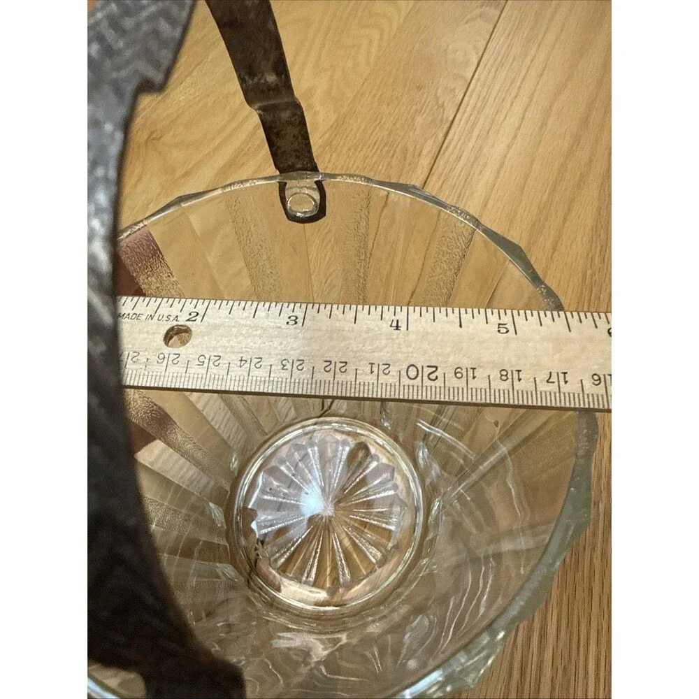 Vintage MCM Crystal Glass Ice Bucket Metal Handle Heller Co. Brooklyn NY Deco